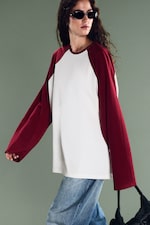 Weiß / Rot - Locker geschnittenes Raglan-Longsleeve - 0