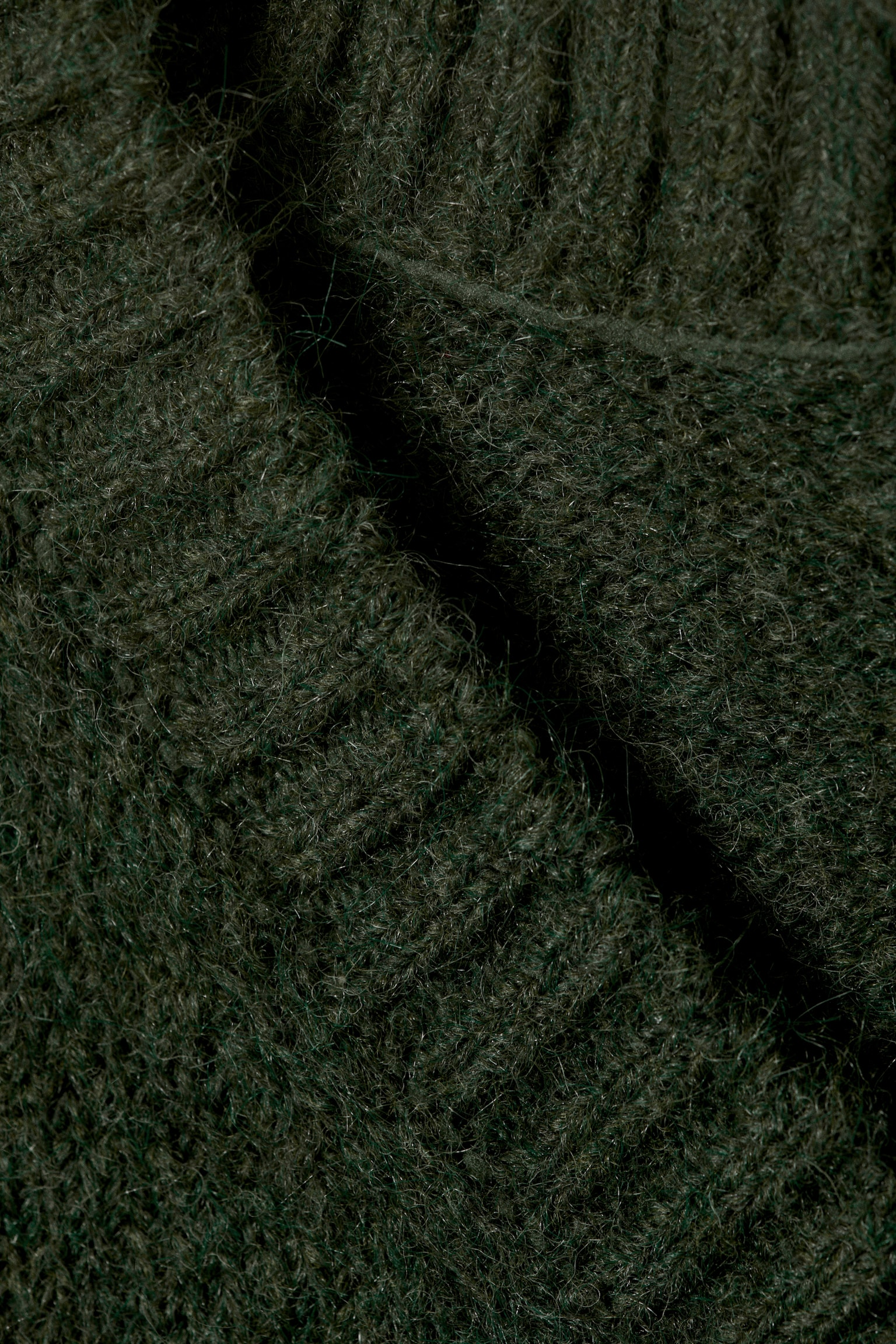 Oversized V-Neck Wool Blend Sweater - Dark Green/Black - 4