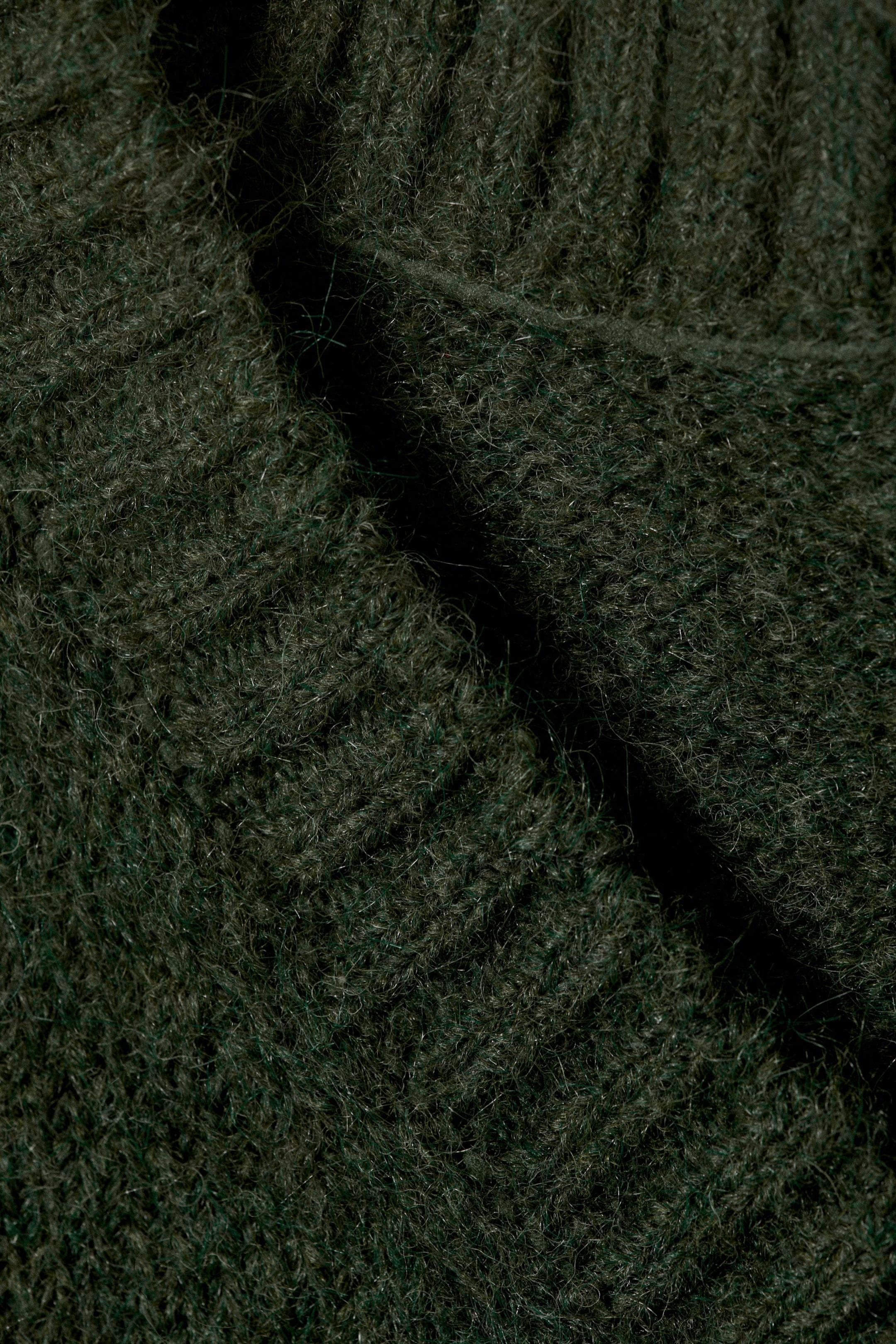 Dark Green - Oversized V-Neck Wool Blend Sweater - 2