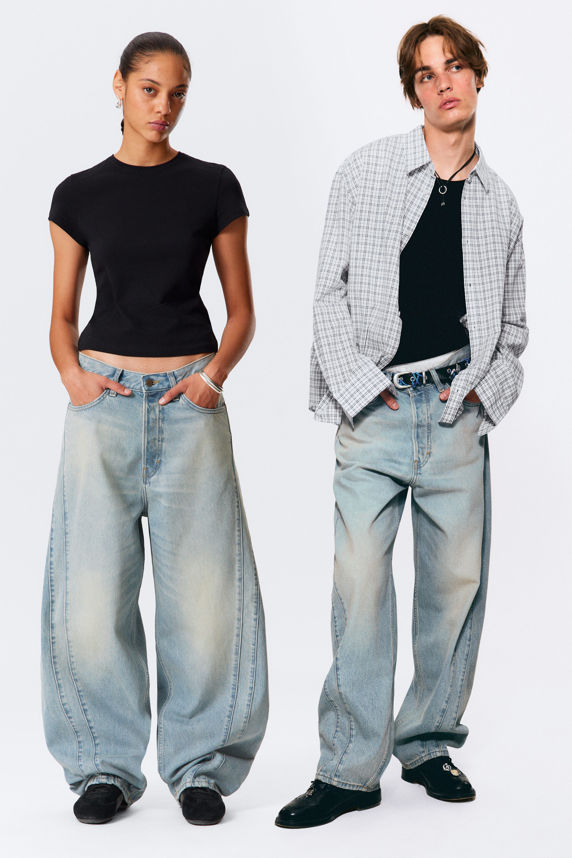 Port Blue - Light Blue - Panelled Loose Fit Baggy Leg Unisex Jeans - 1