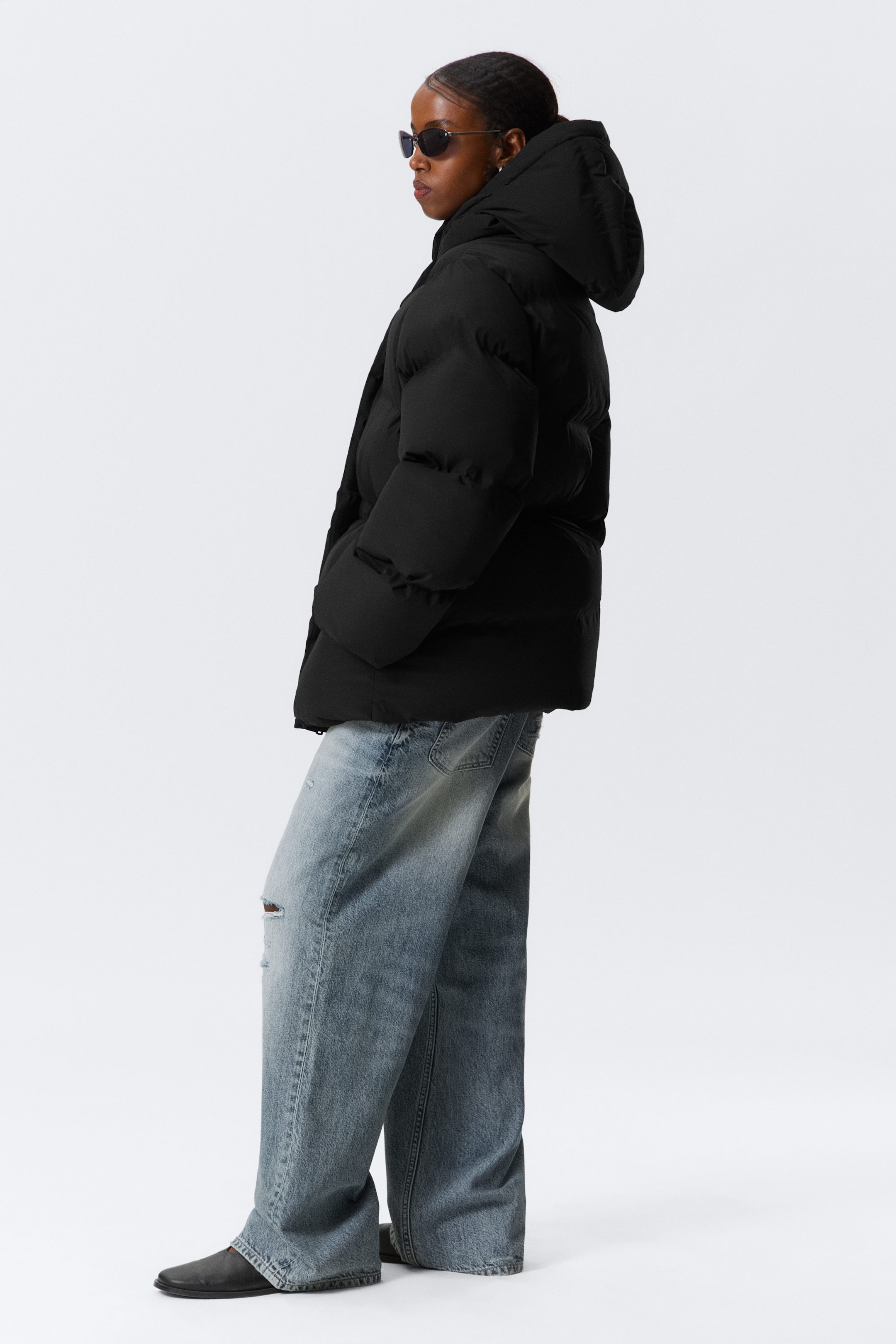 Black - Waisted Puffer Jacket - 2