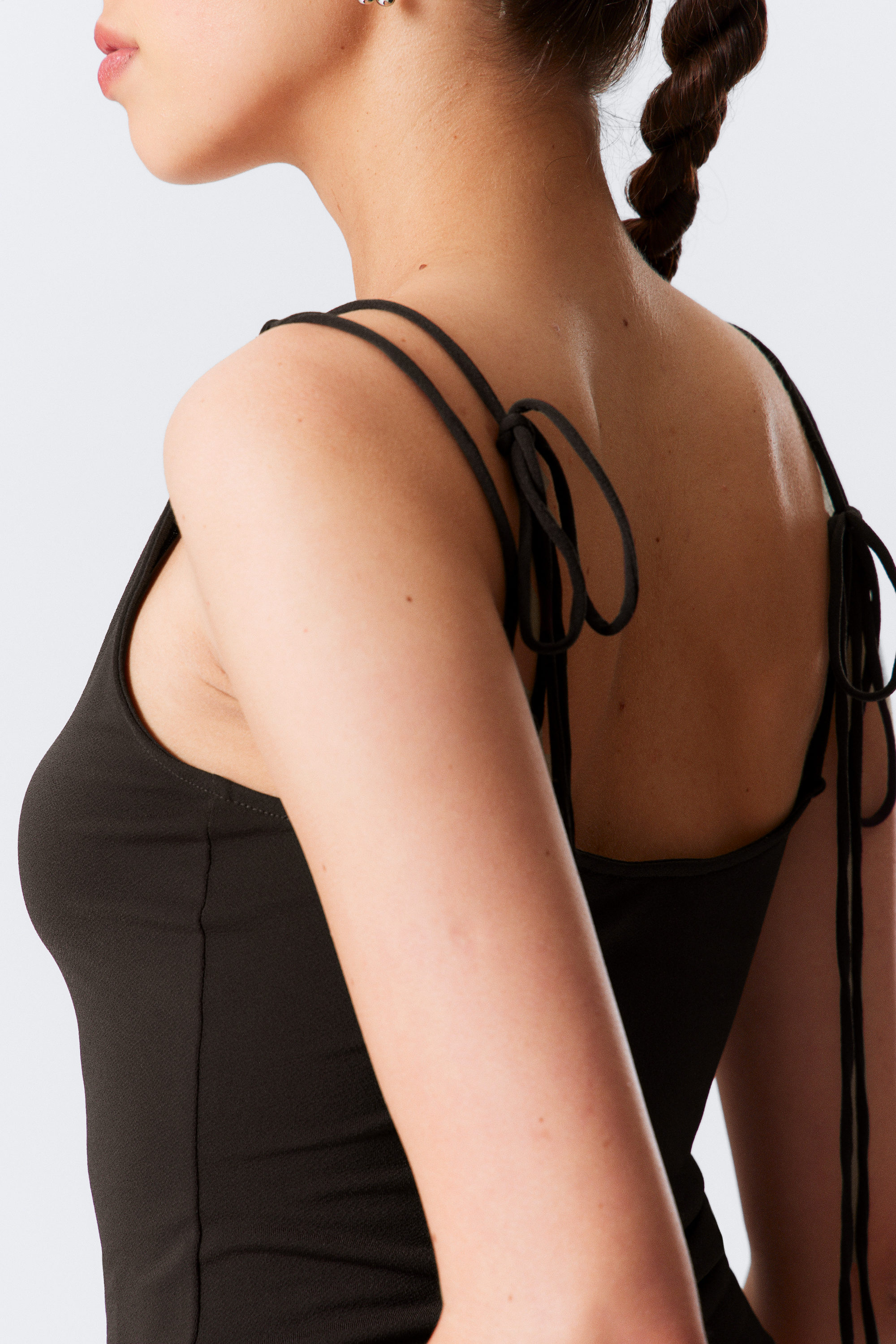 Dark Brown - Strappy Boat-Neck Jersey Tank Top - 3