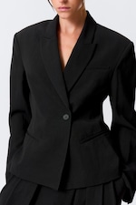 Black - Waisted Linen-Blend Blazer - 1