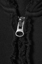 Noir - Sweat à capuche zippé oversize court et effiloché - 4