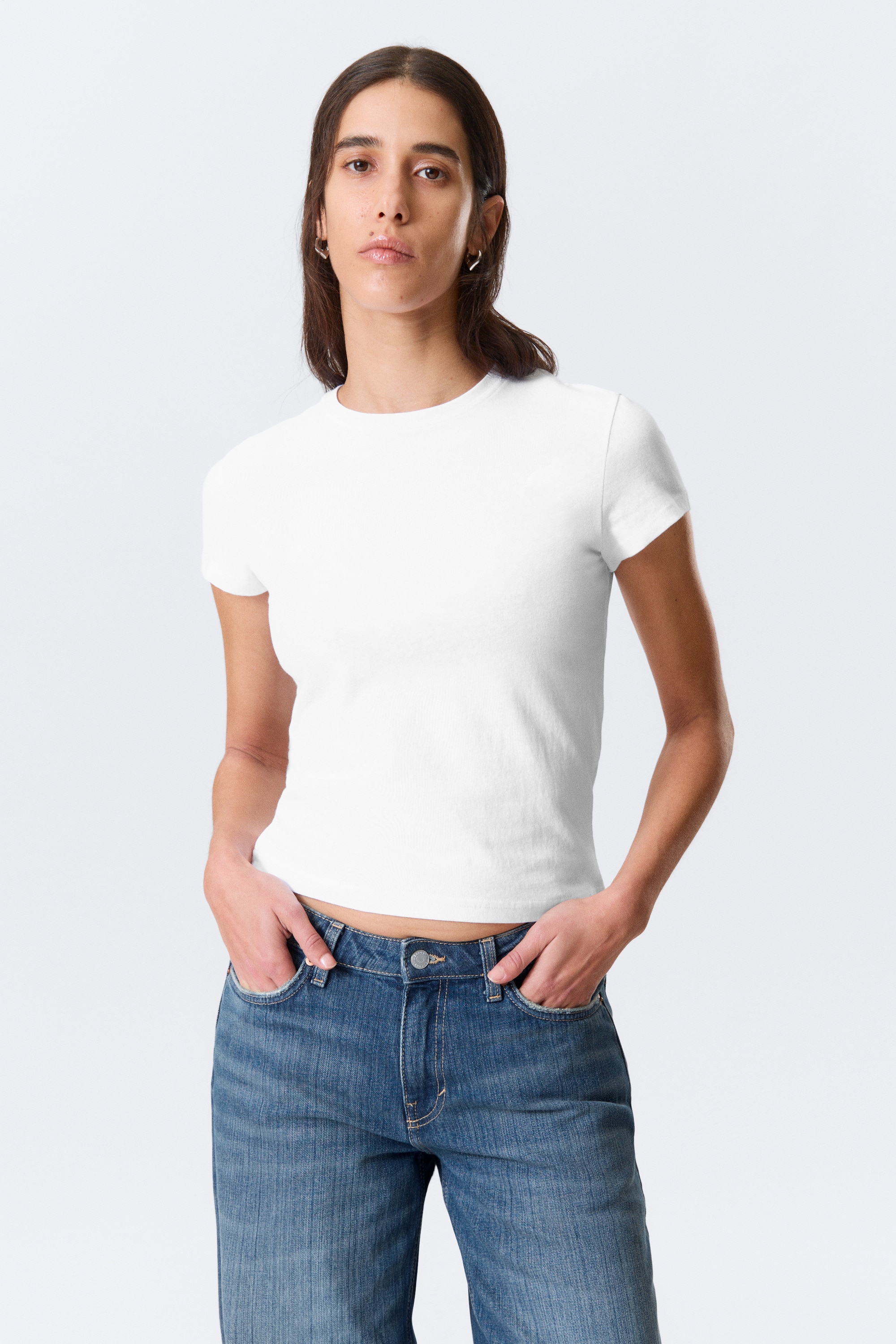 Slim Short-Sleeved Cotton T-shirt - bílá/Black/Off-white