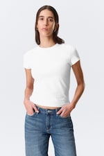 Blanc - T-shirt coton ajusté manches courtes - 0