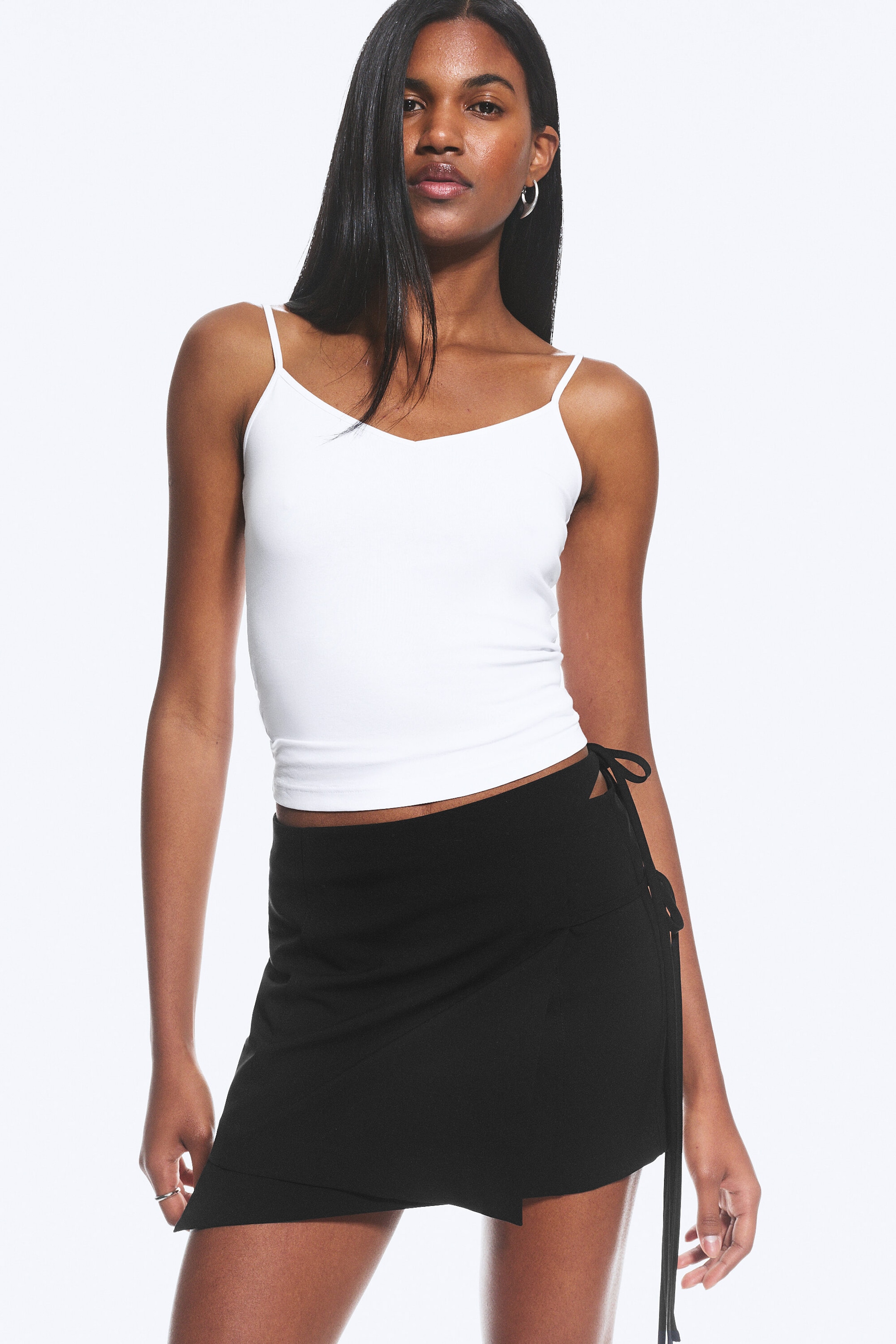 Black - Strappy Mini Wrap Skirt - 2