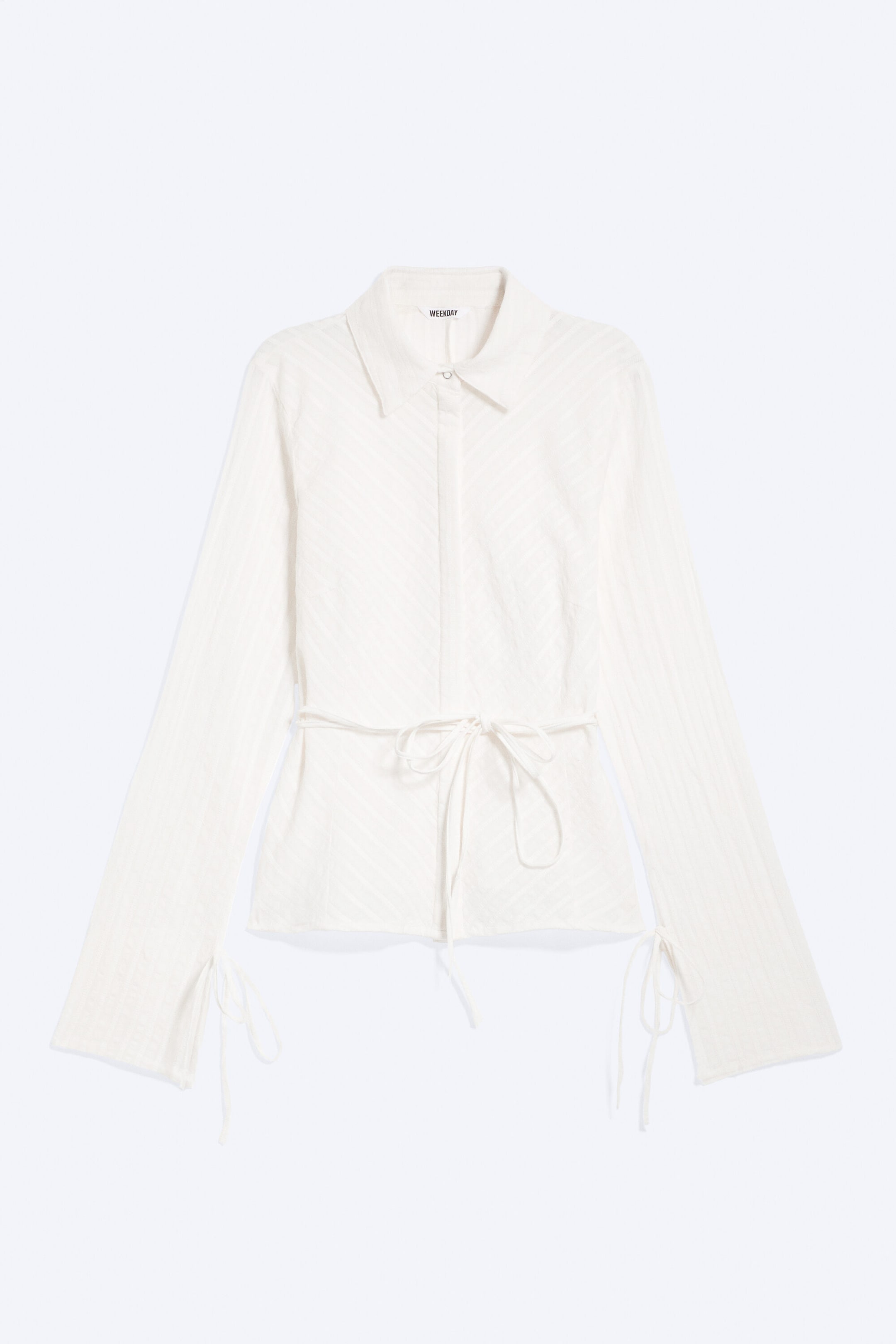 Striped White - Tie‑Detail Cotton Shirt - 5