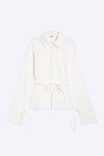 Striped White - Tie‑Detail Cotton Shirt - 5