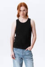 Schwarz - Geripptes Tanktop mit normaler Passform - 0