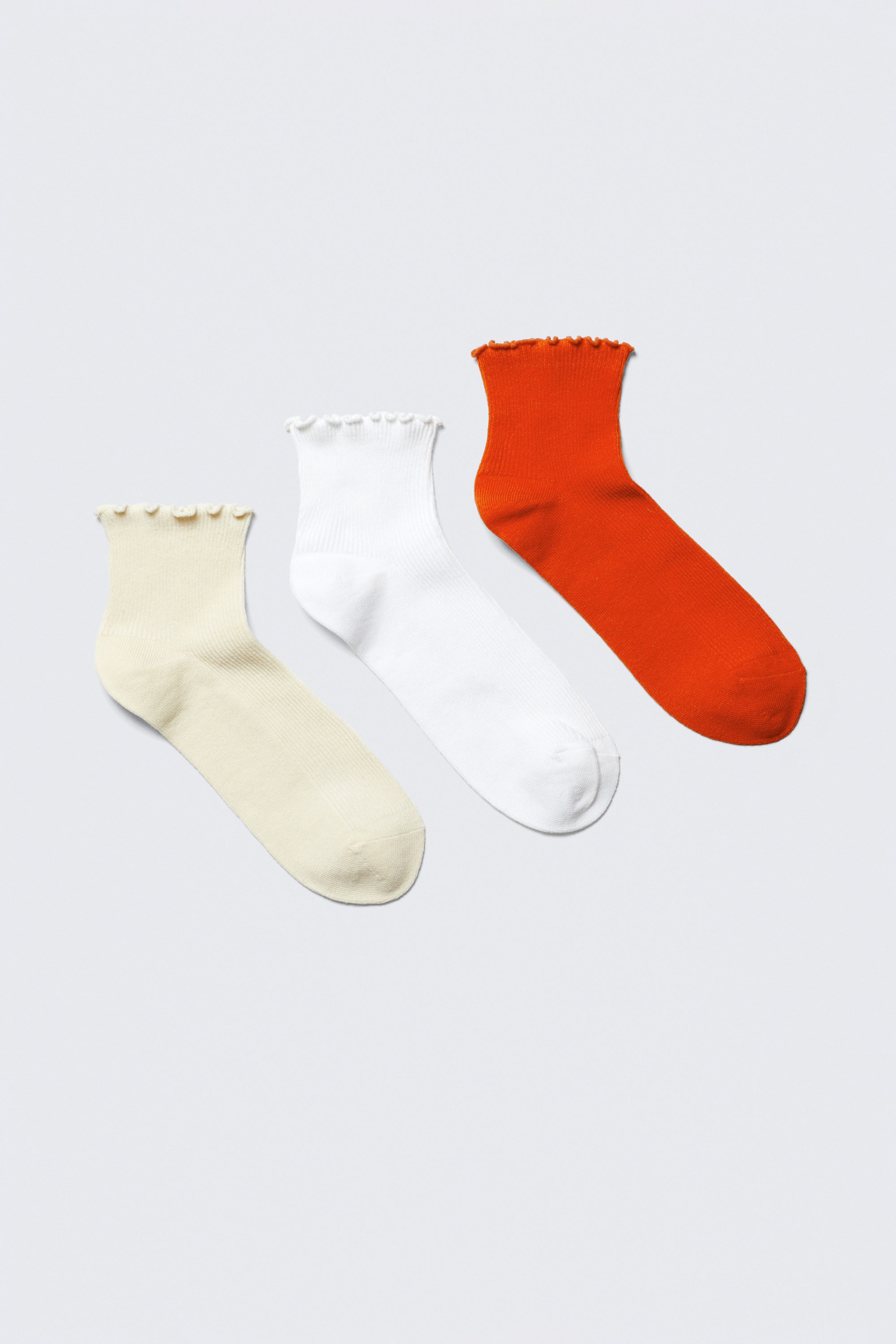 Ljusbeige/Vit/Orange - 3-pack Frill Edge Short Socks