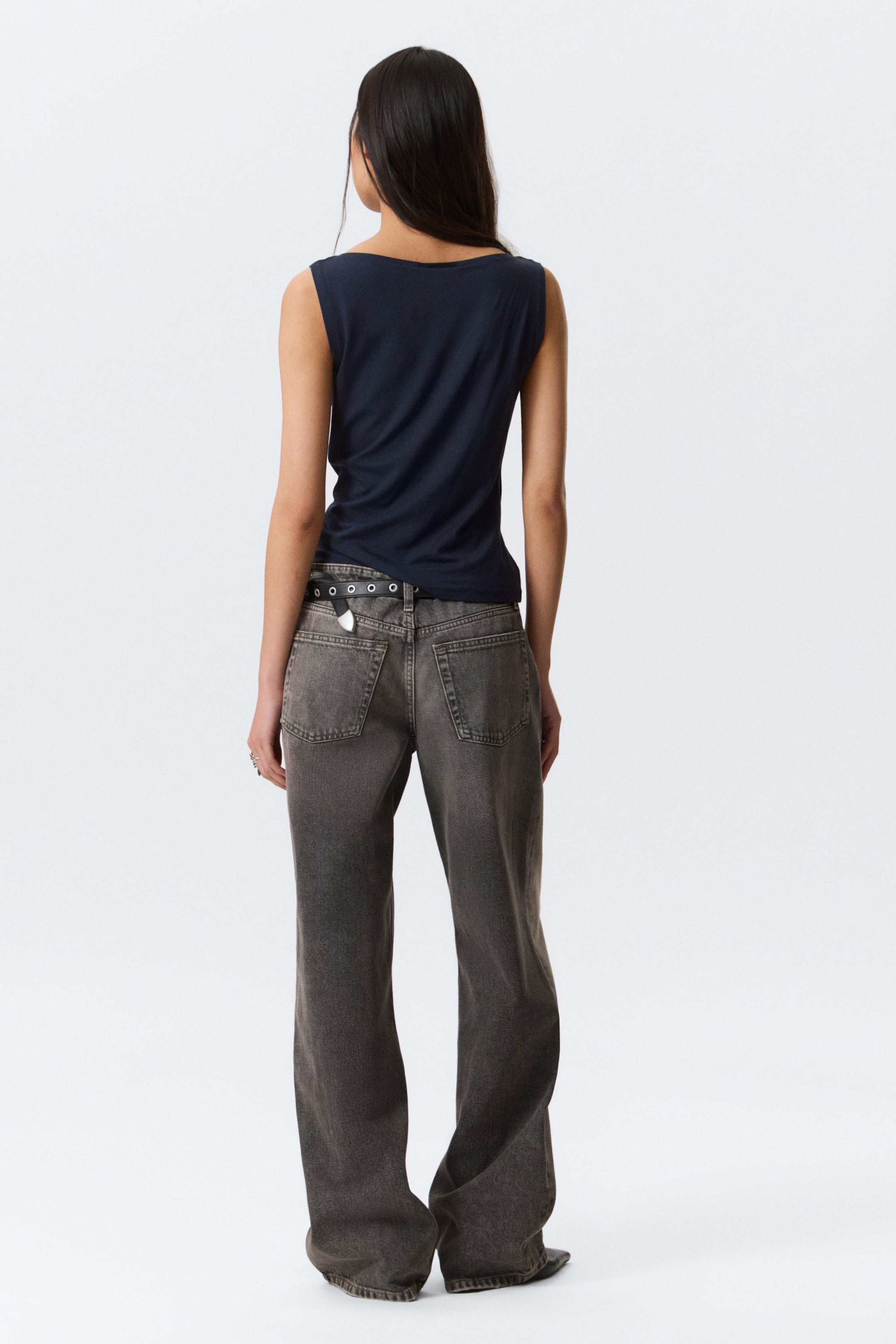 Dark Blue - Annie Soft Sleeveless Boat-Neck Top - 3