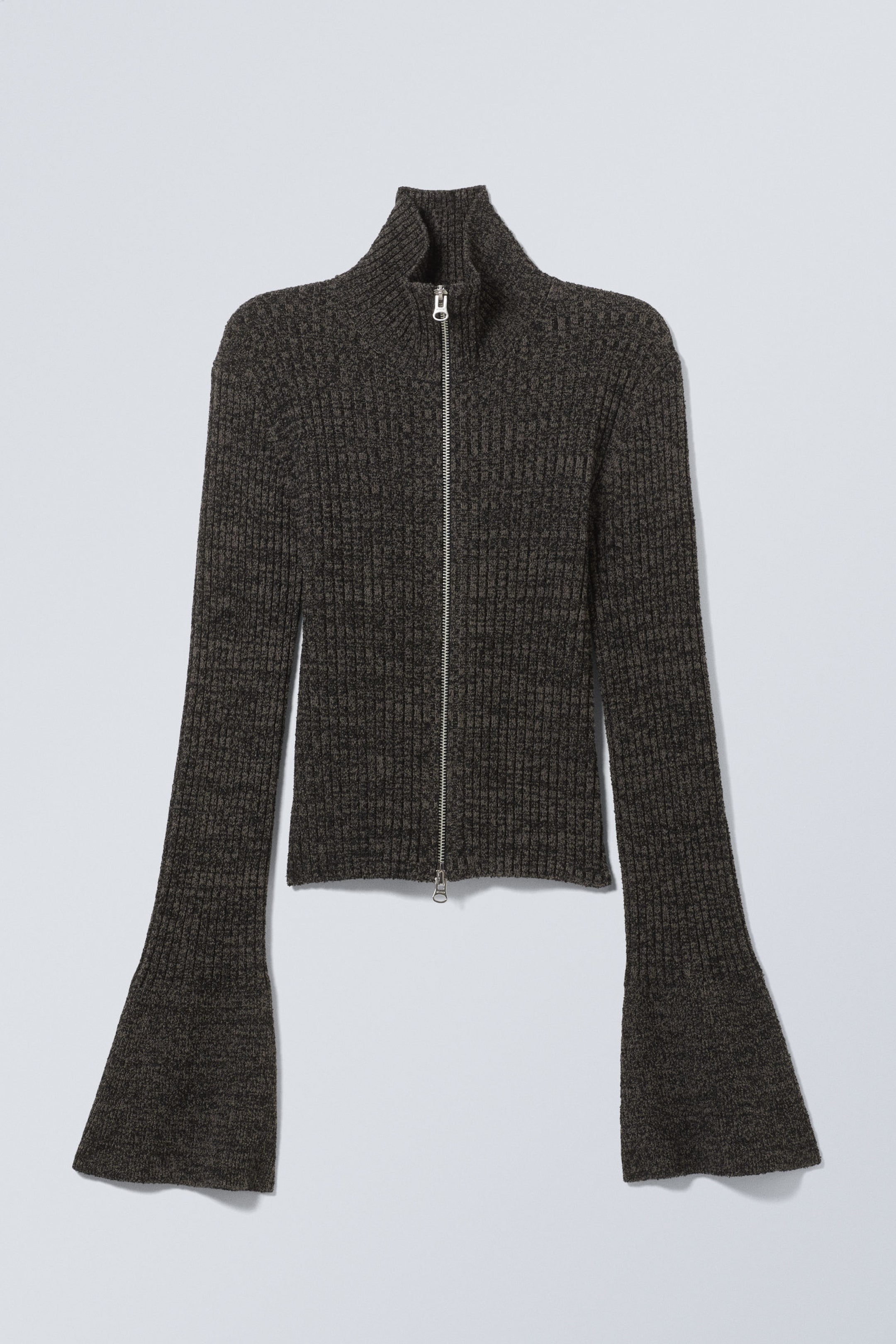 Black - Knitted Zip Cardigan - 1