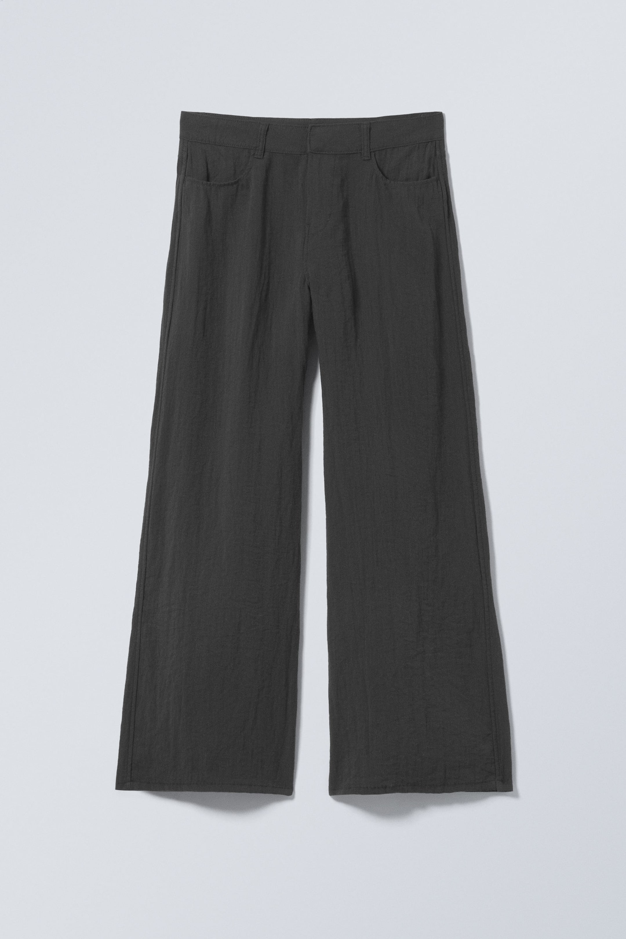 Dark Grey - Crinkle Low Waist Loose Fit Trousers - 3