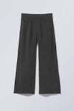 Dark Grey - Crinkle Low Waist Loose Fit Trousers - 3