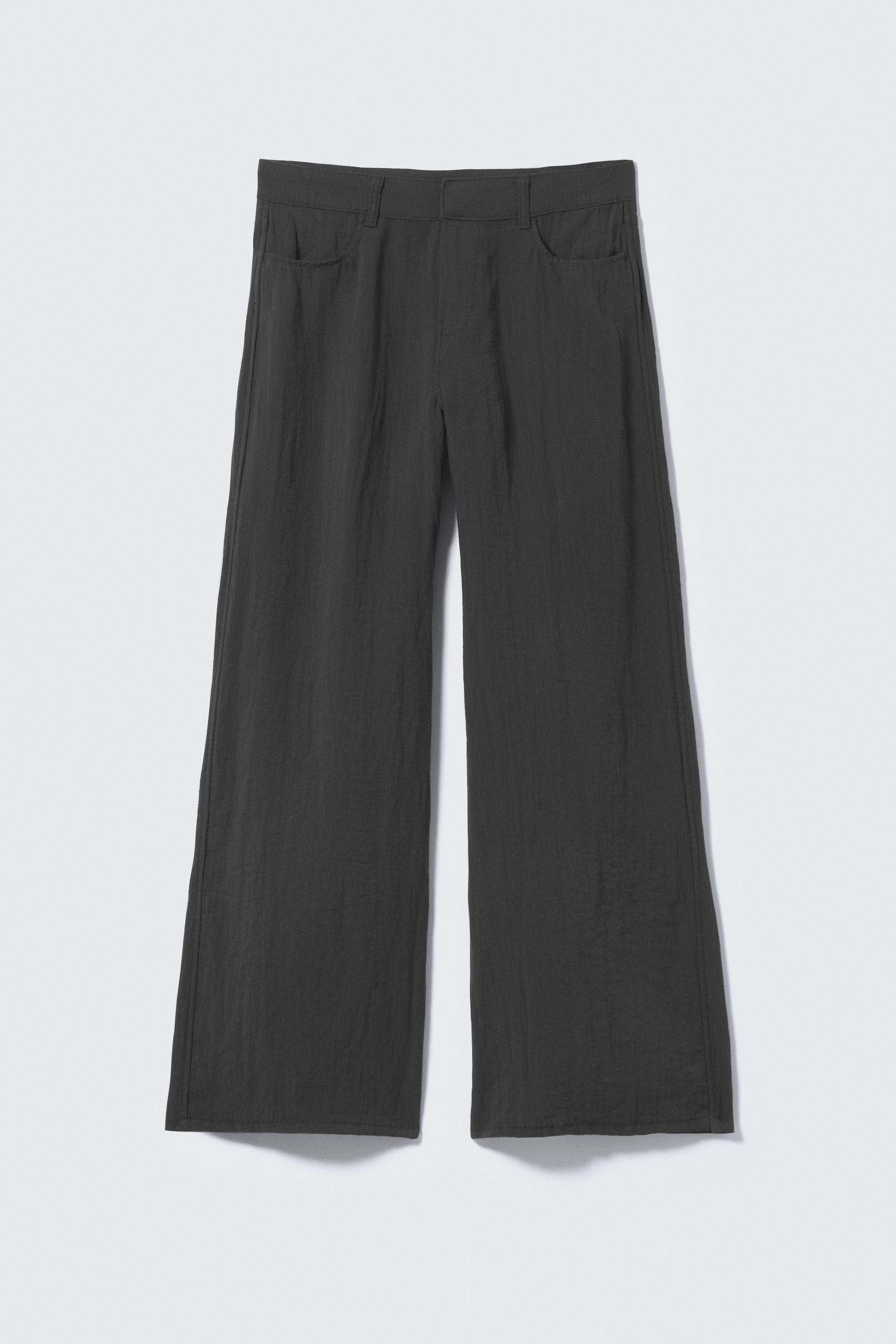 Dark Grey - Crinkle Low Waist Loose Fit Trousers - 4