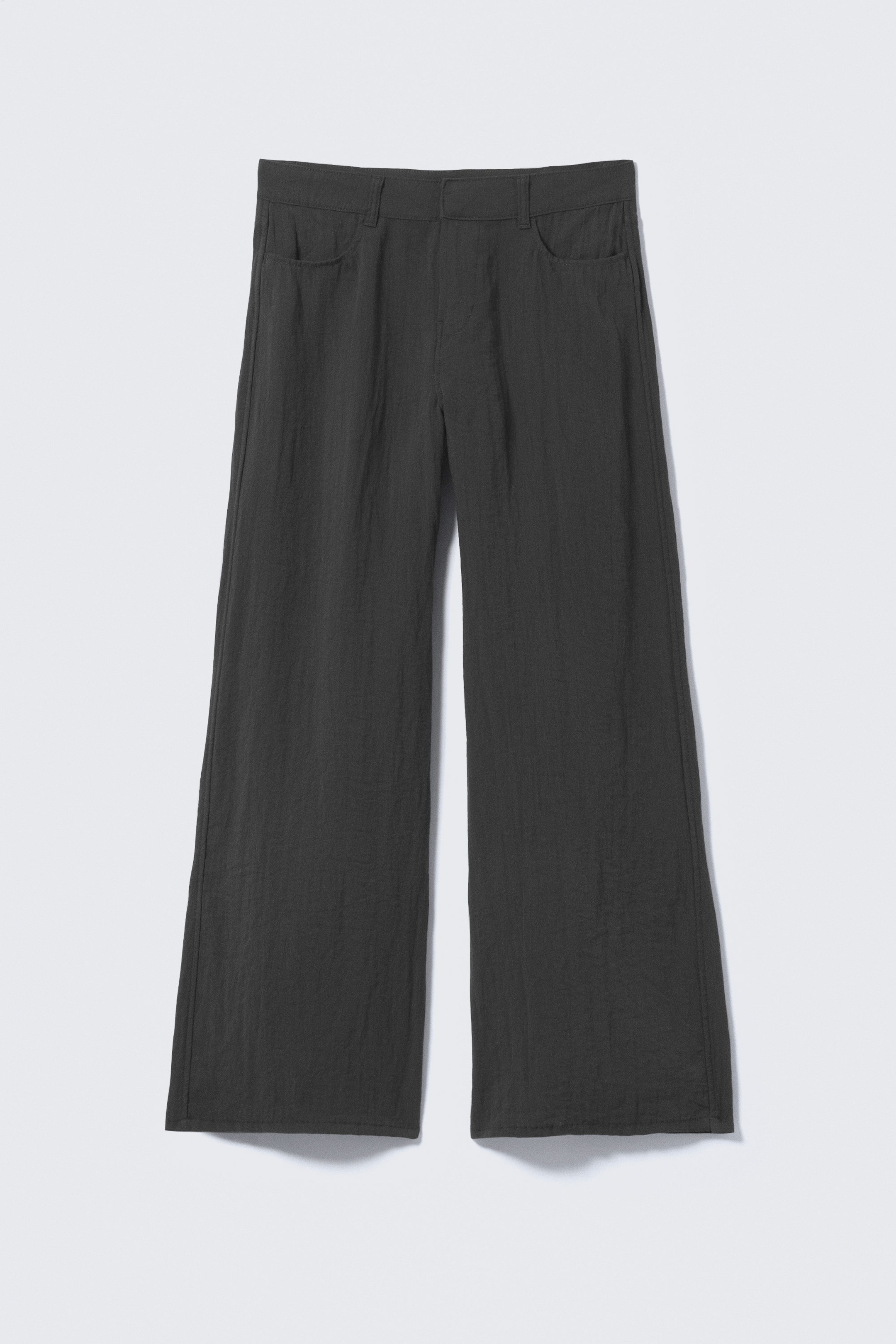 Dark Grey - Crinkle Low Waist Loose Fit Trousers - 4