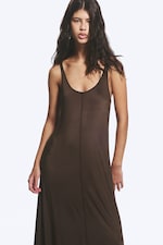 Dark Brown - Sleeveless Tank Maxi Dress - 1