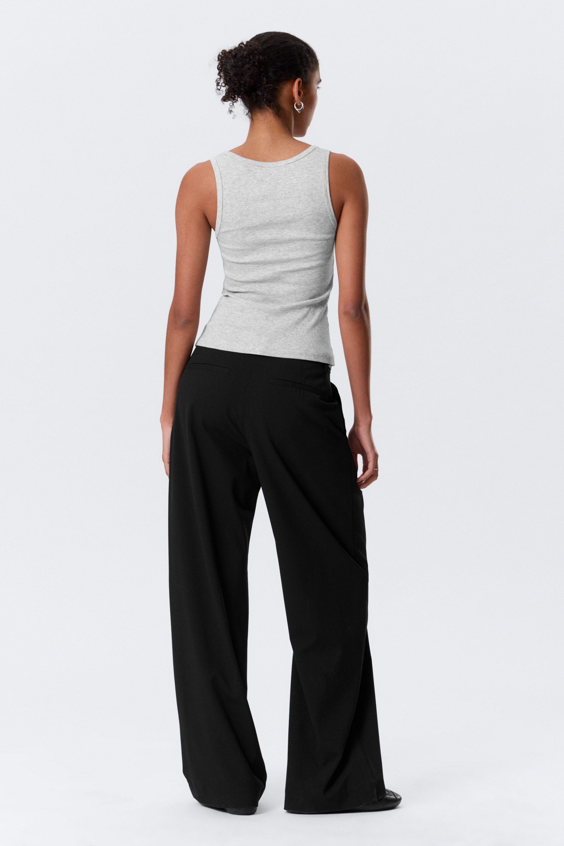 Grey Melange - Slim Square Neck Ribbed Tank Top - 2