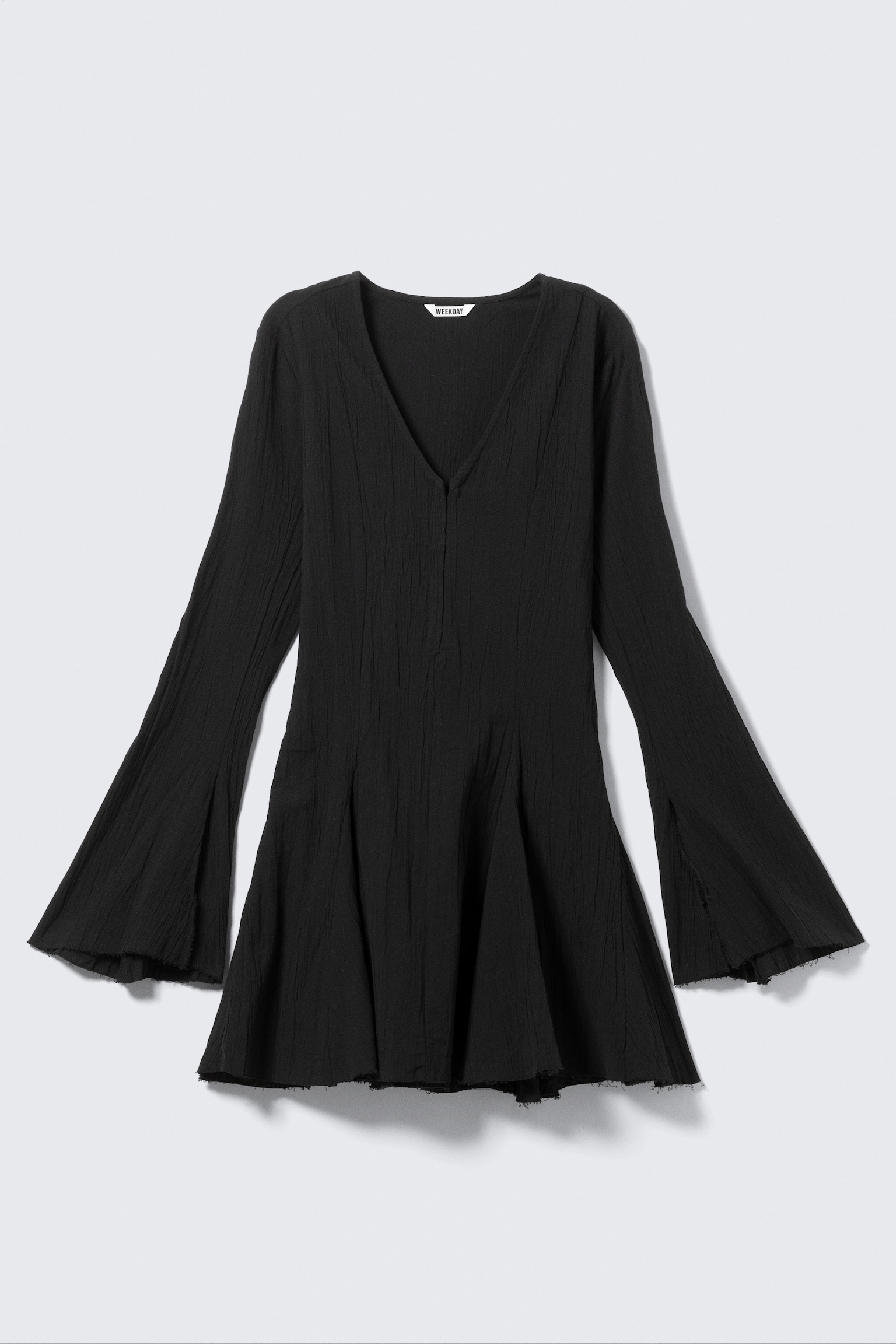 Crinkled Long-Sleeved Mini Dress - Black/White/Dark Mole - 2