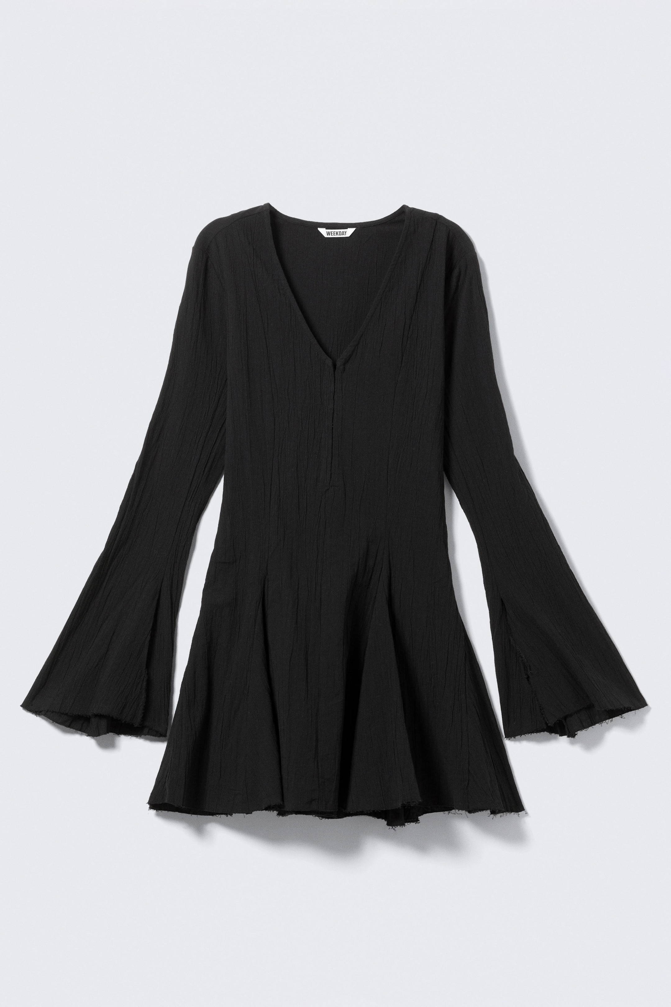 Black - Crinkled Long-Sleeved Mini Dress - 1