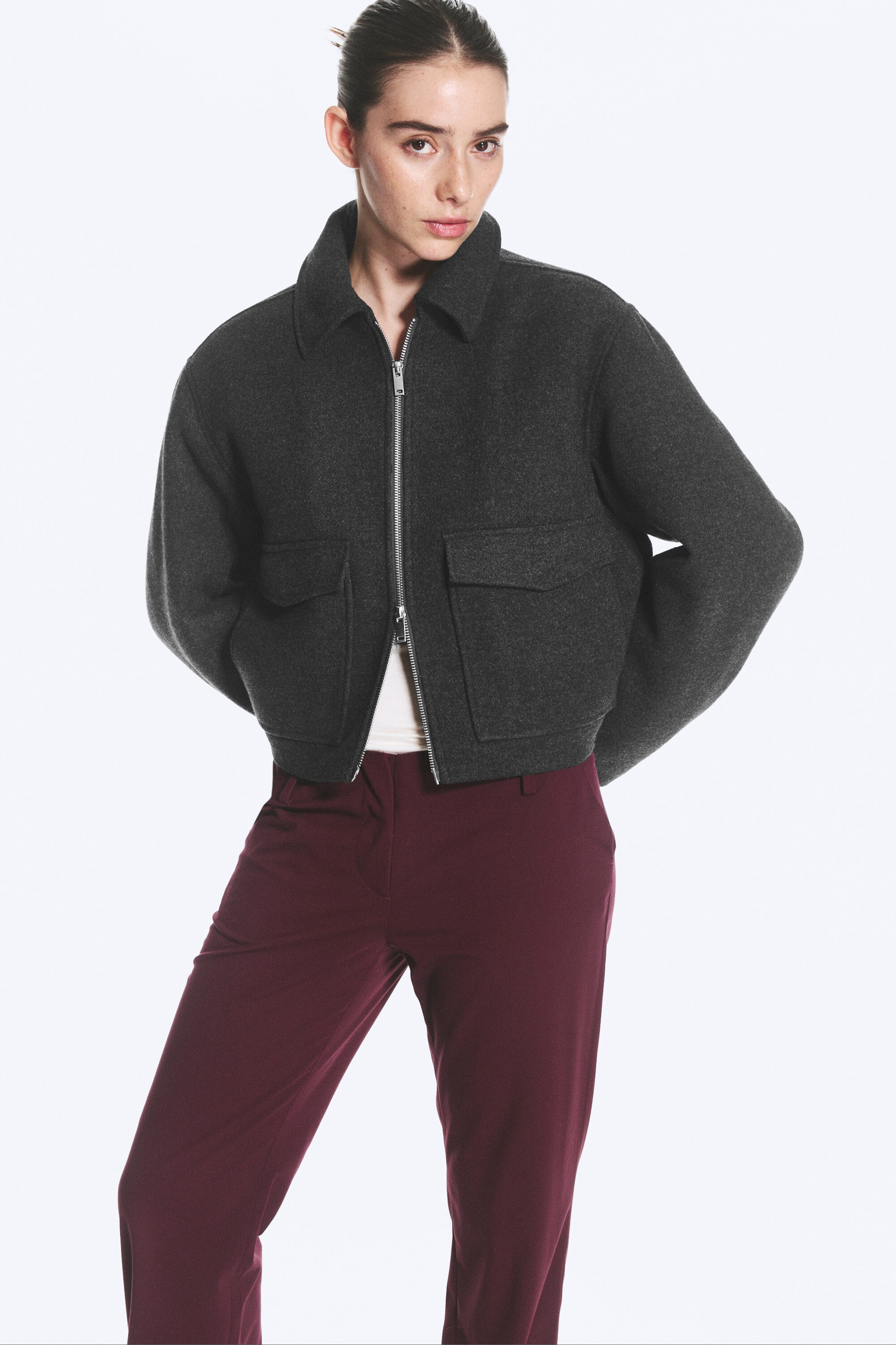 Mørk gråmelert - Cropped Boxy Zip Jacket - 2
