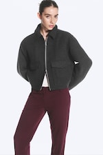Dark Grey Melange - Cropped Boxy Zip Jacket - 1