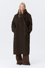 Dunkelbraun meliert - Zweireihiger Oversize-Mantel aus Wollmischung - 0