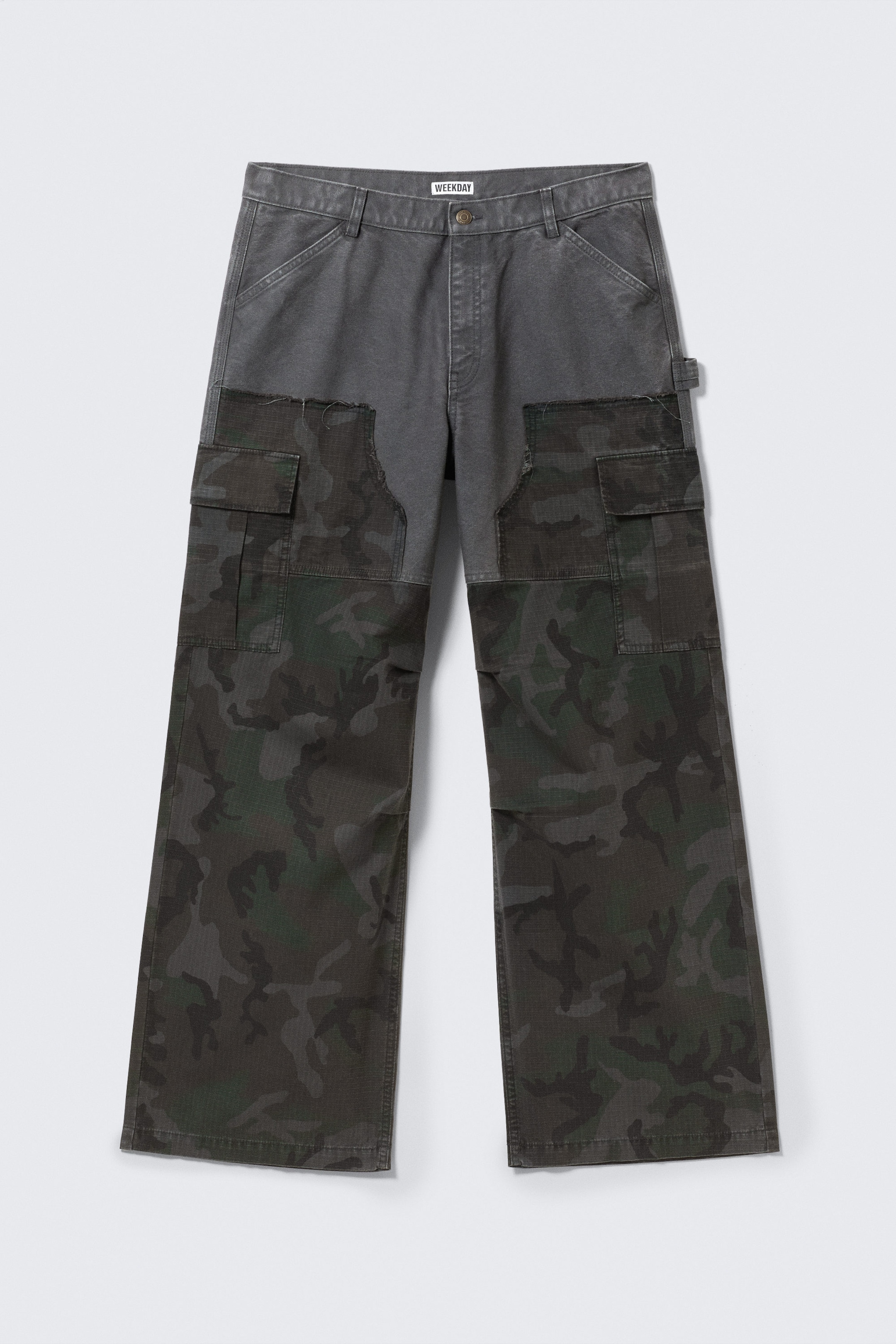 Staubblau & Camouflage - Lockere Patchwork-Cargohose - 7