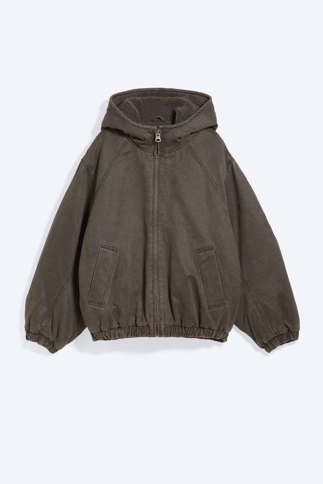 Kapuzenjacke mit Teddyfutter - Dunkles Khakigrün - 1