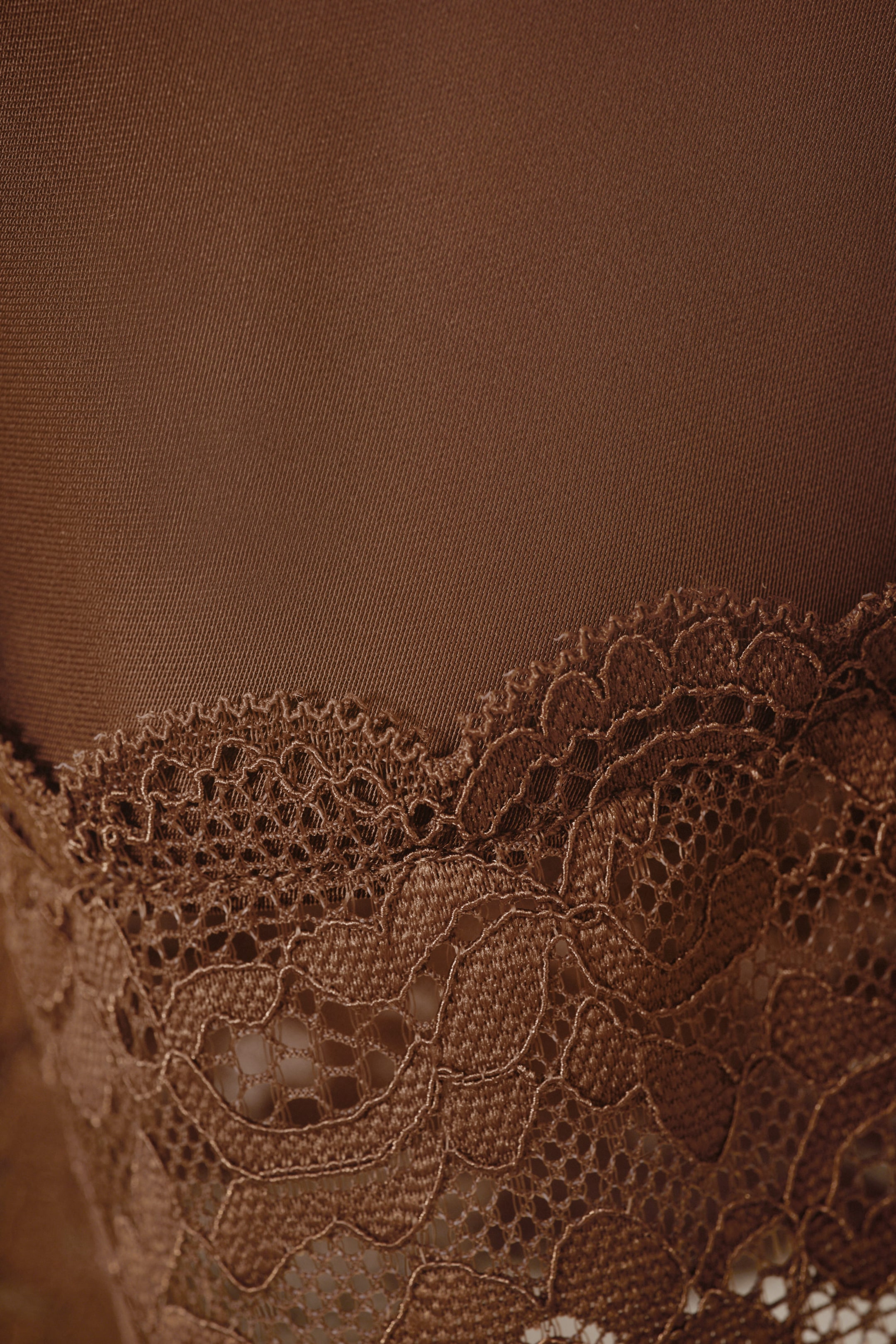 Dark Brown - Mid Rise Satin Lace Midi Skirt - 4