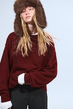 Dark Red Melange - Relaxed Knitted Sweater - 0