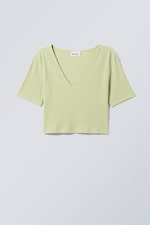 Pale green - Soft Rib Cropped T-shirt - 0