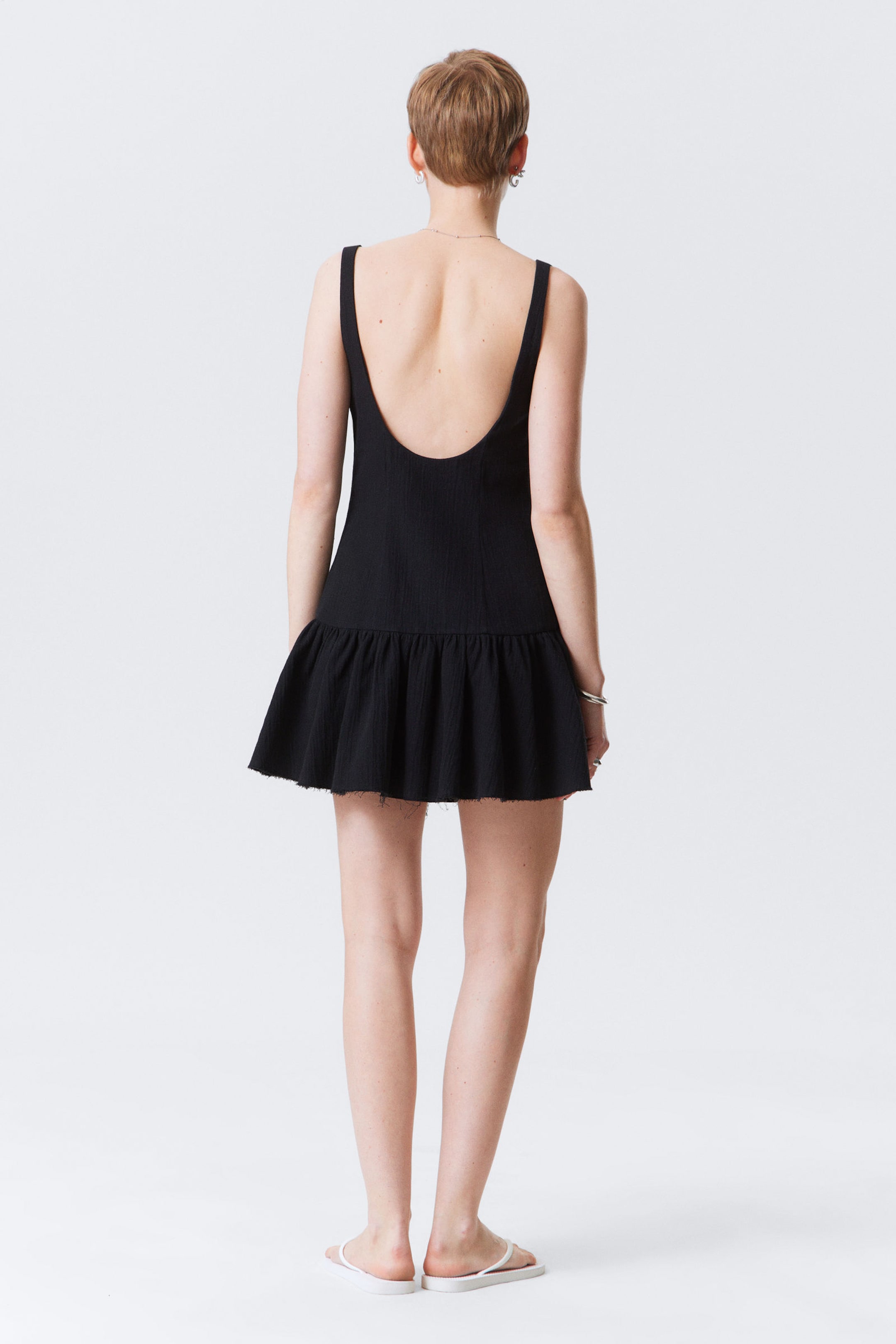 Schwarz - Ärmelloses Twill-Minikleid - 3