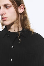 Noir - Chemise boutonnée en maille manches courtes - 3