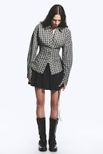 Checked Black/Grey - Tailliertes A-Linien-Hemd - 1