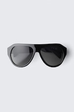 Black - Black Lenses - Chunky Aviator Unisex Sunglasses - 0