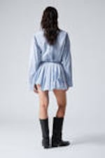 Striped Light Blue - Pleated Layered Mini Skirt - 2