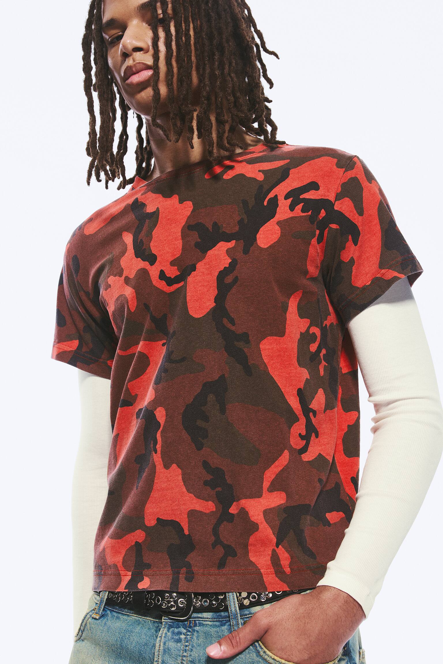 Gekrompen dubbellaags T-shirt - Rode camouflage/Zwart en wit - 4