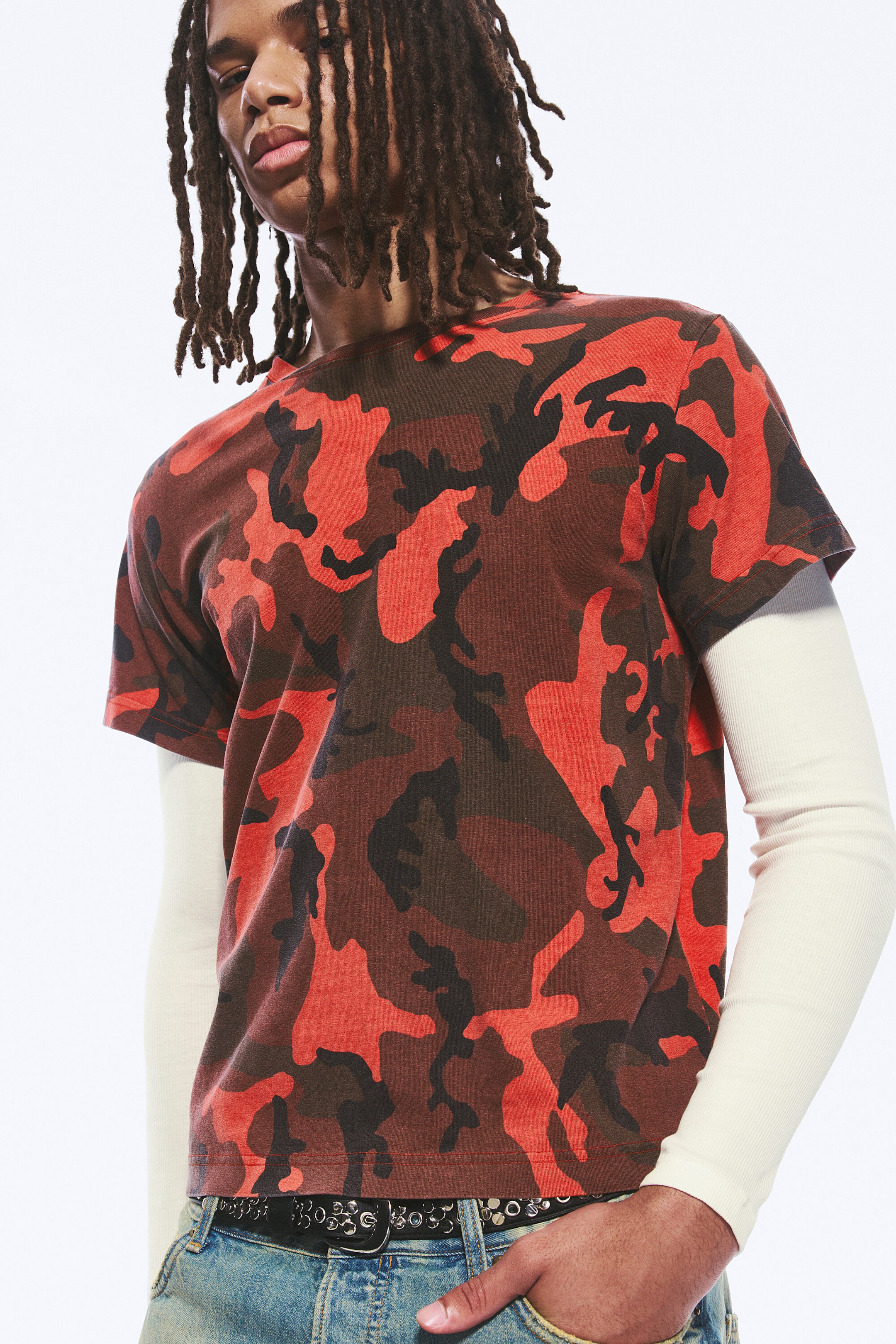 Red Camouflage - Shrunken Double Layered T-shirt - 1