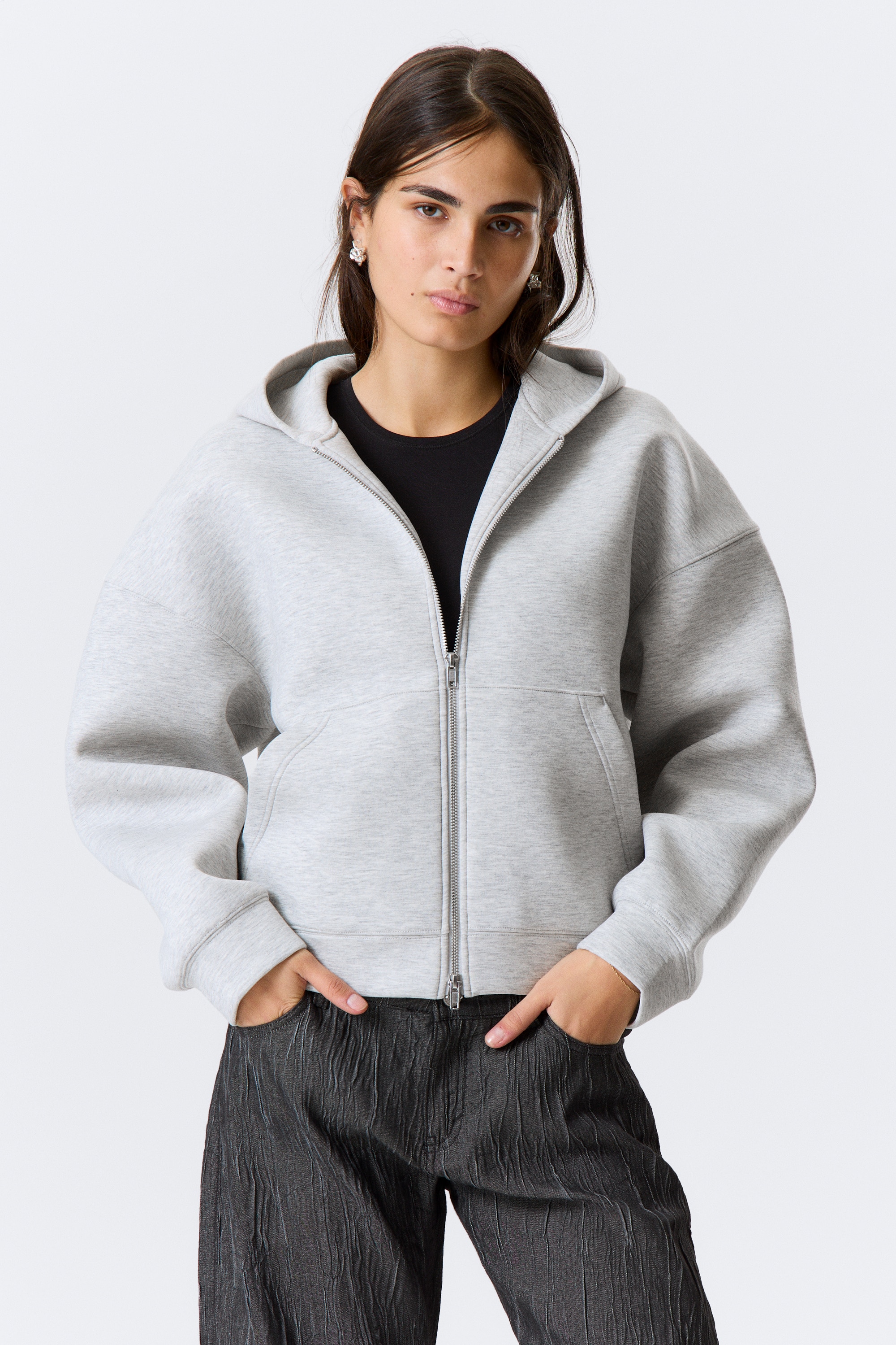 Oversized Scuba Zip-Hoodie - Grey Melange/Černá/Kobaltově modrý/Dark Brown/Tmavě šedé