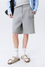 Grey Melange - Loose Fit Scuba Shorts - 1