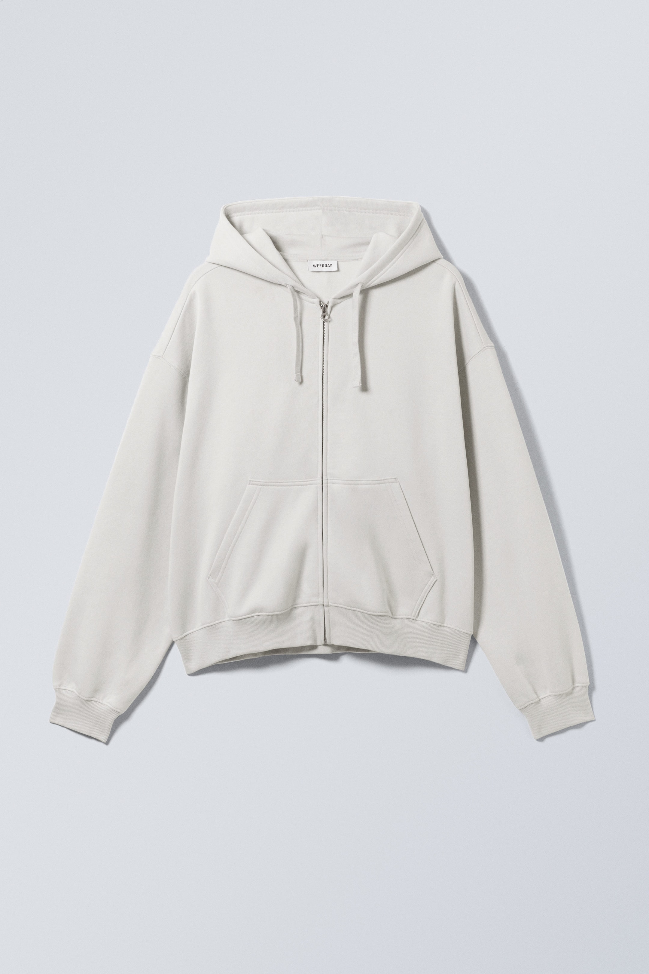 Helles Staubgrau - Kastiger, mittelschwerer Hoodie mit Reißverschluss - 0