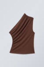 Dunkelrot - Ärmelloses, gerafftes One-Shoulder-Top - 0