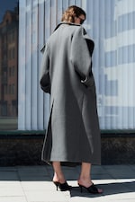 Dark Grey Melange - Oversized kåpe i ullblanding med traktkrage - 7