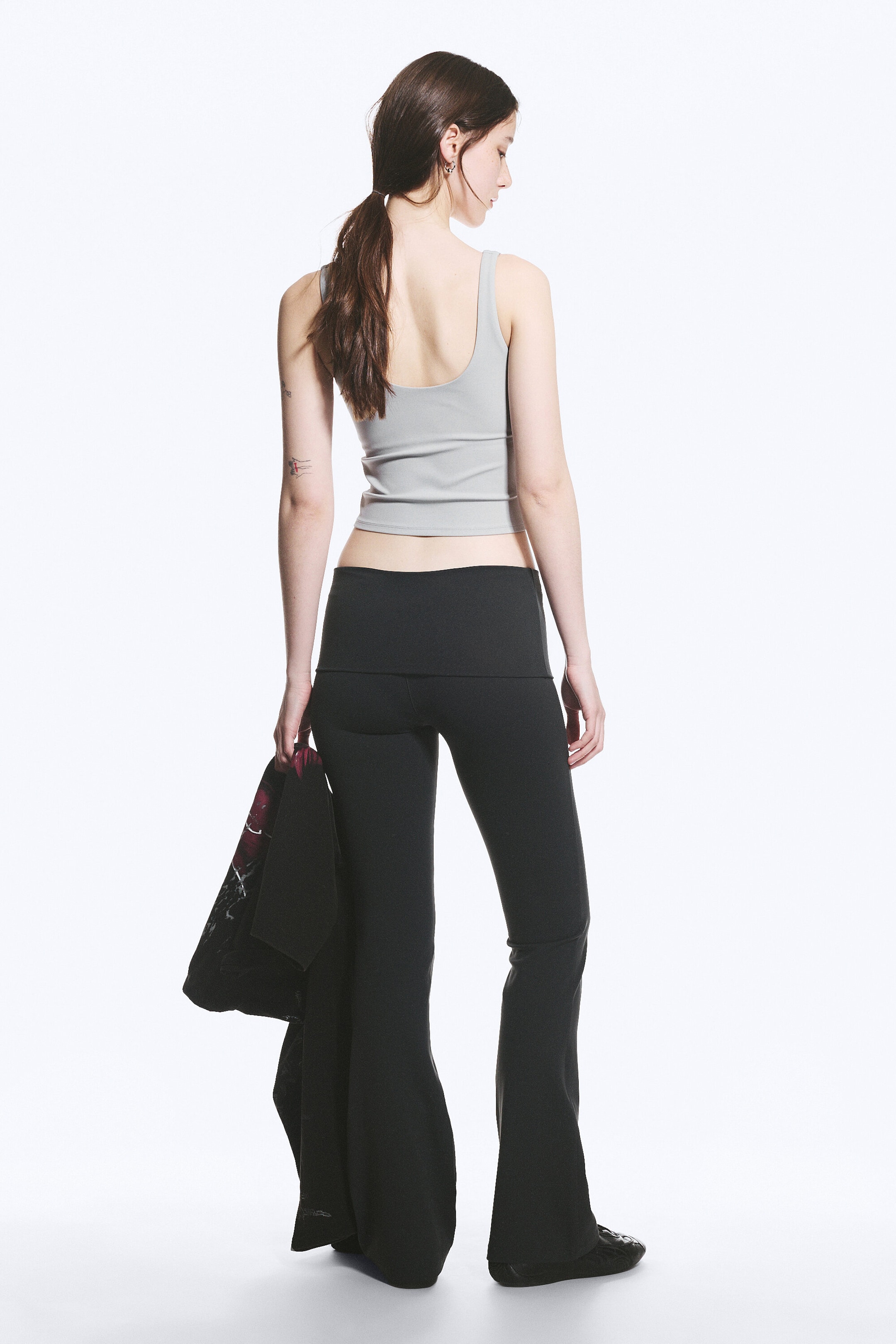 Mörkgrå - Utsvängda yogatights med vikt midja - 3