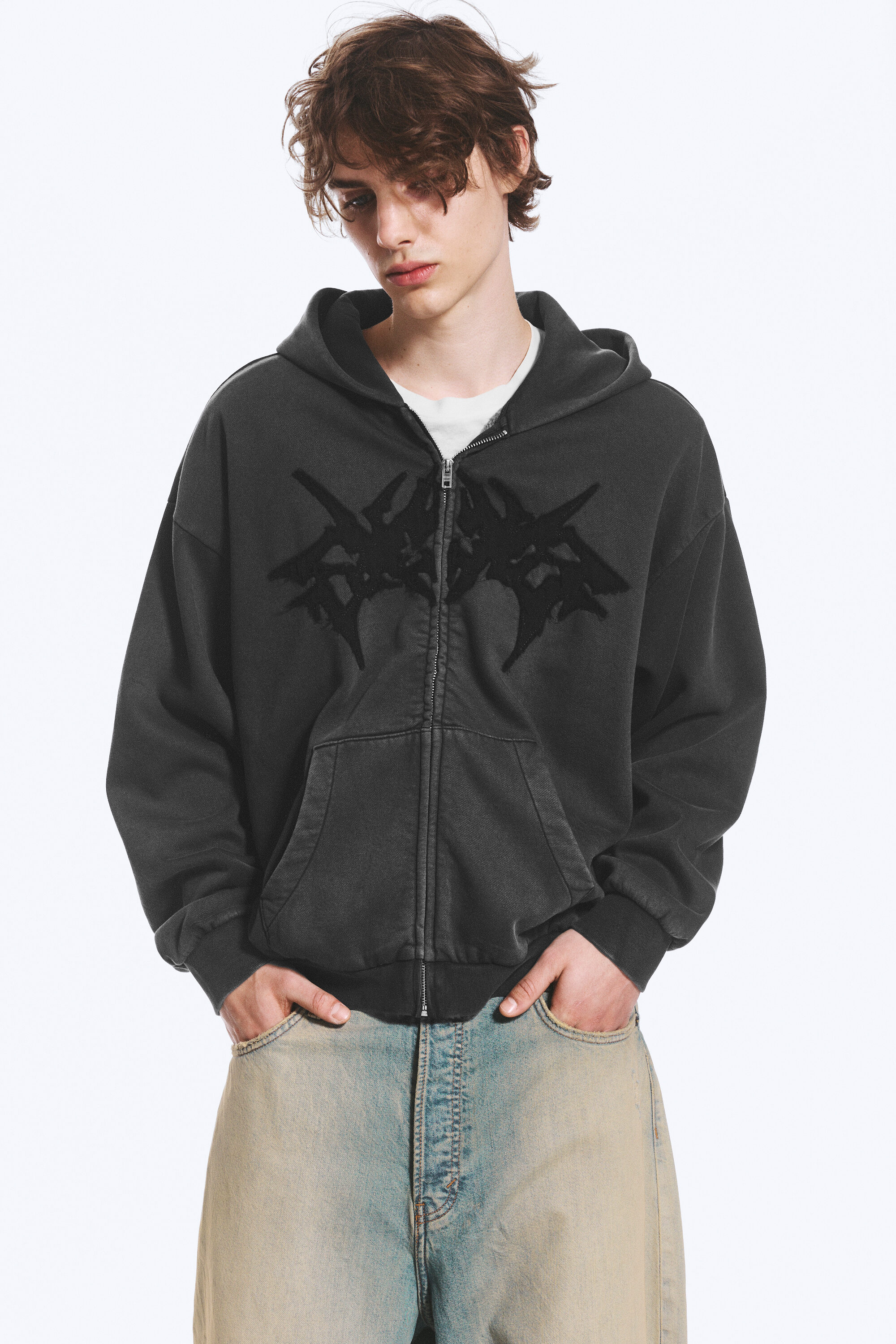 パーカー loose graphic zip hoodie - Washed Black | Weekday WW