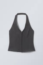 Dunkelgrau - Kurzes Neckholder-Top - 0