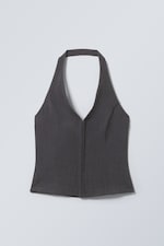 Mörkgrå - Kort halterneck-topp - 0