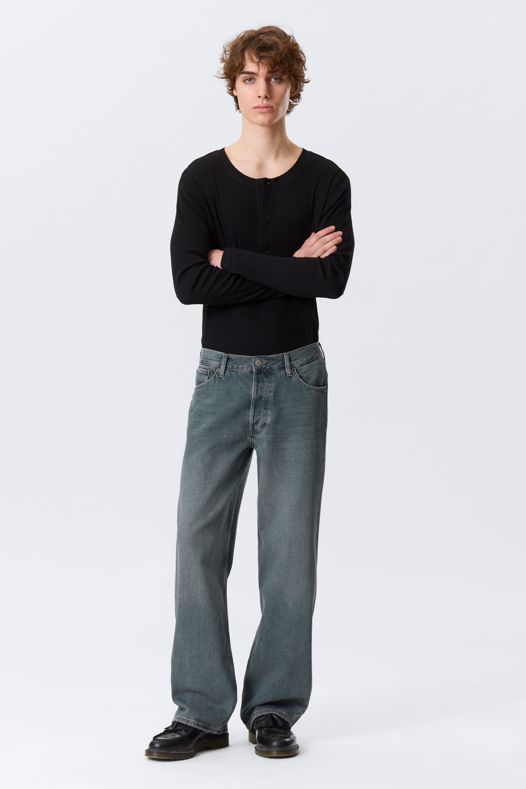 Προβολή μεγαλύτερης εικόνας: Sphere Low Rise Loose Straight Leg Jeans - Μπλε One - Σκούρο Μπλε - Men | H&M GR 1